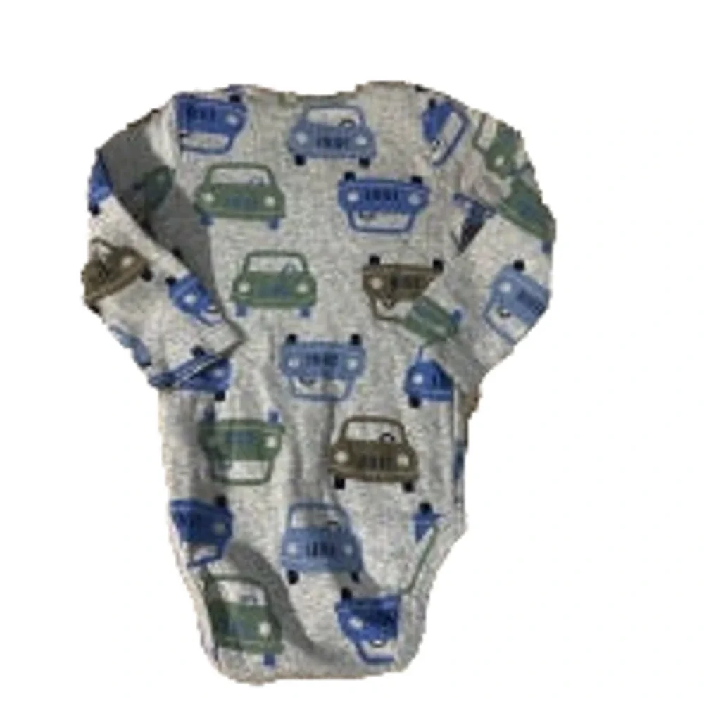 Carter's Gray Multi Color Car Logo Long Sleeve One Piece Baby Boy Sz 12M